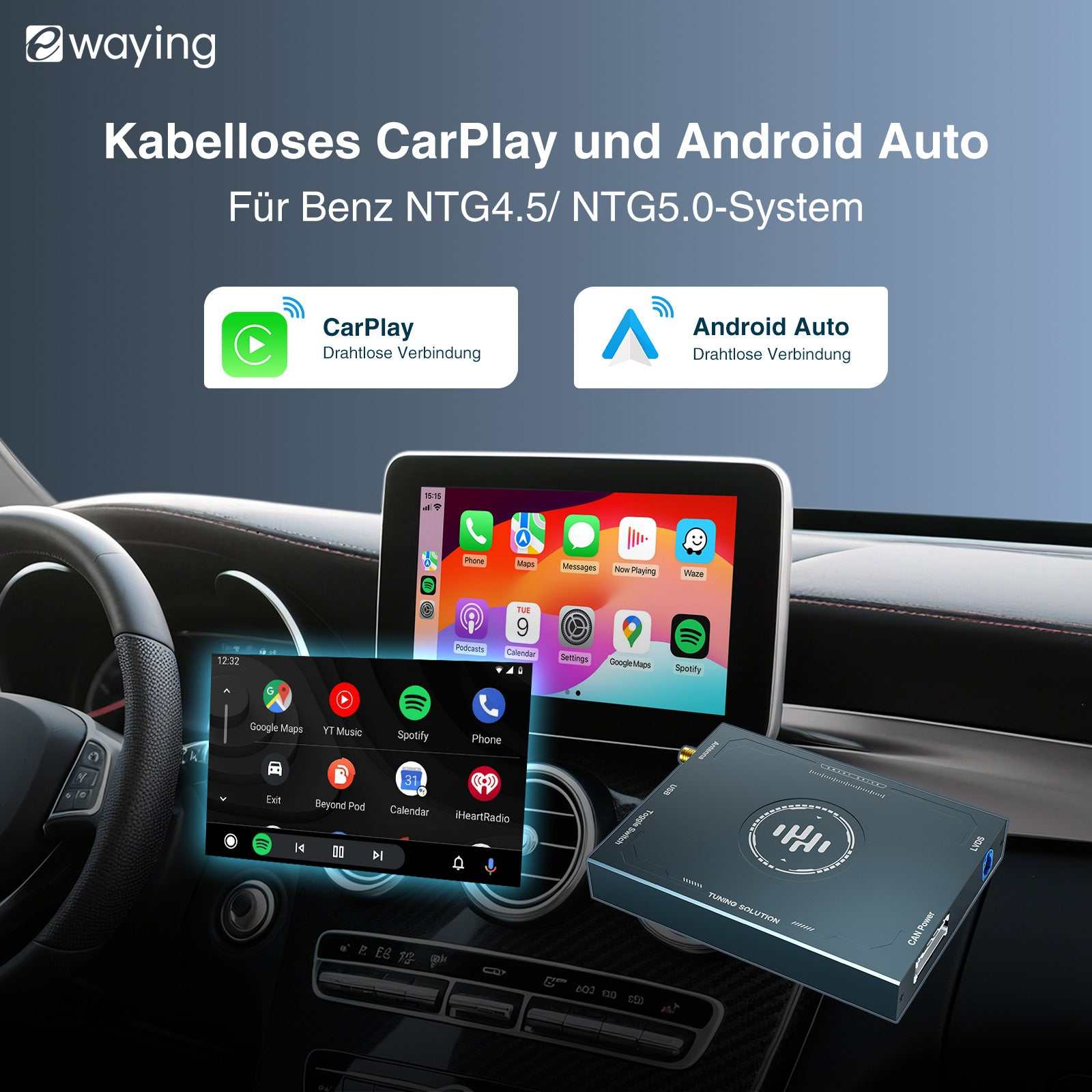 Drahtlose Carplay Android Auto Nachrüst Box für Mercedes Benz NTG4.5 4.7 5.0 A B C E S-Klasse GLA GLC GLE GLS