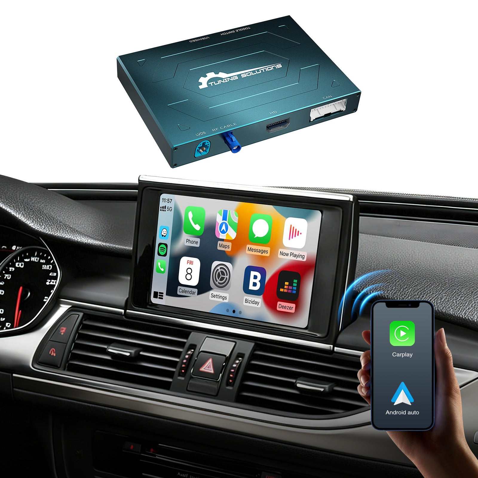Drahtloses CarPlay für Audi A3 A4 A5 S5 A6 S6 A7 A8 Q3 Q5 Q7 MMI 3G + Multimedia-Schnittstelle CarPlay & Android Auto Retrofit Kit AirPlay Mirror Link