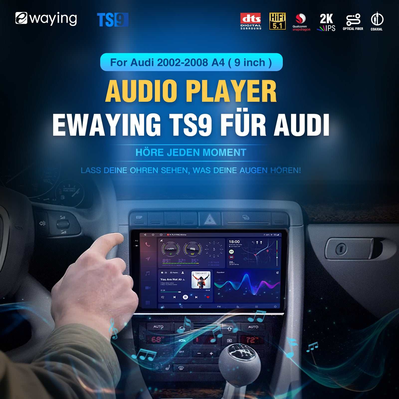 Tragbares Android 14.0 für Audi A4 S4 RS4 B6 2002-2008 Autoradio mit kabellosem Carplay und Android Auto 9-Zoll-Touchscreen-GPS-Gerät Fahrzeuge