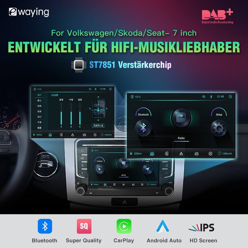 Drahtloses CarPlay-Bildschirm 7" IPS Bildschirm für VW Volkswagen POLO GOLF 6 PASSAT CC JETTA TIGUAN TOURAN Auto DVD Player