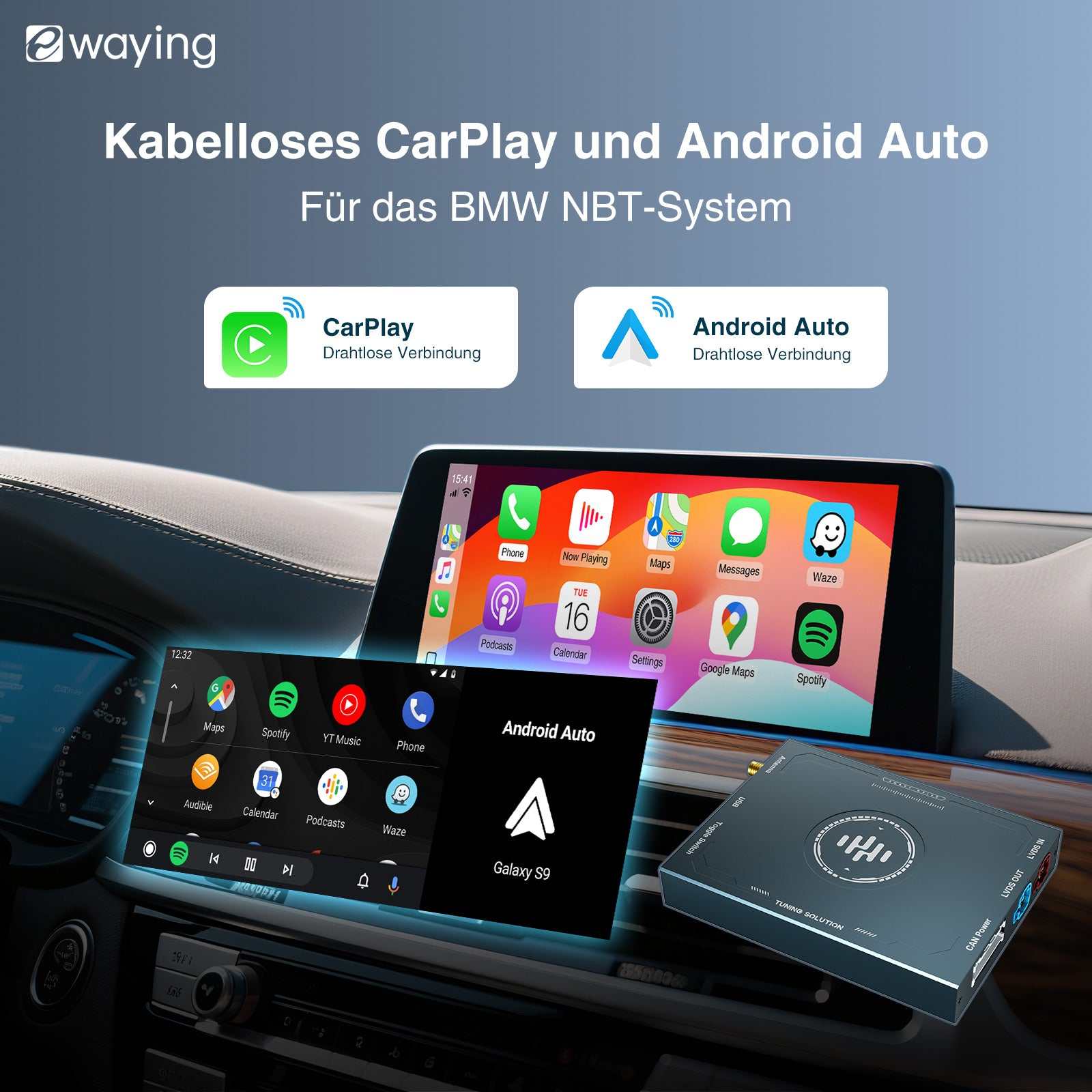 Drahtlose Carplay Android Auto Box für BMW NBT F30 F20 F10 F15 F22 F01 F02 F26 F18 F48 F87 F80 MINI