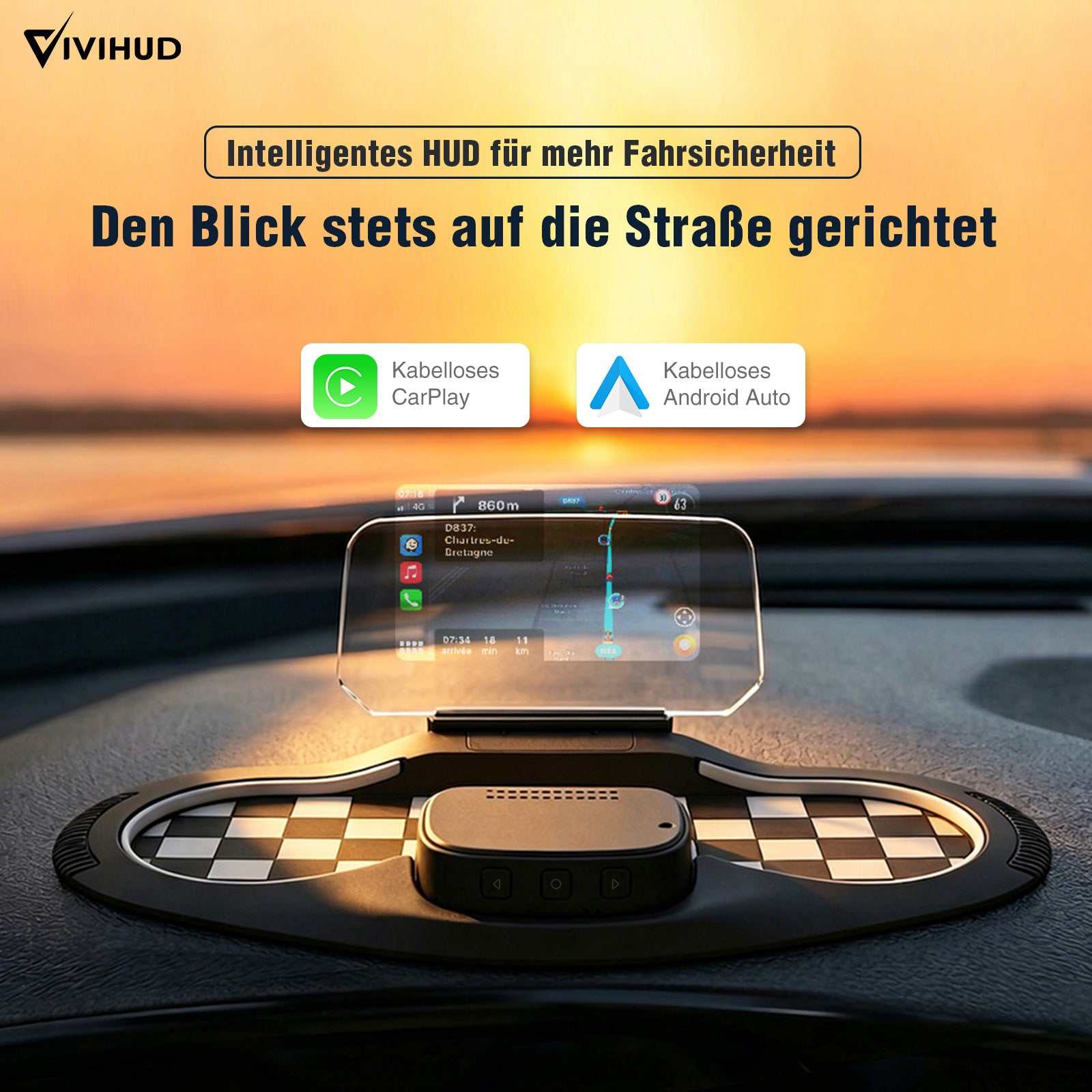 VIVIHUD Wireless CarPlay Android Auto V5 Ultra HUD Für Auto Head-Up Display Mit OBD Dashboard Im Fahrzeug Bluetooth GPS Navigation Geschwindigkeit