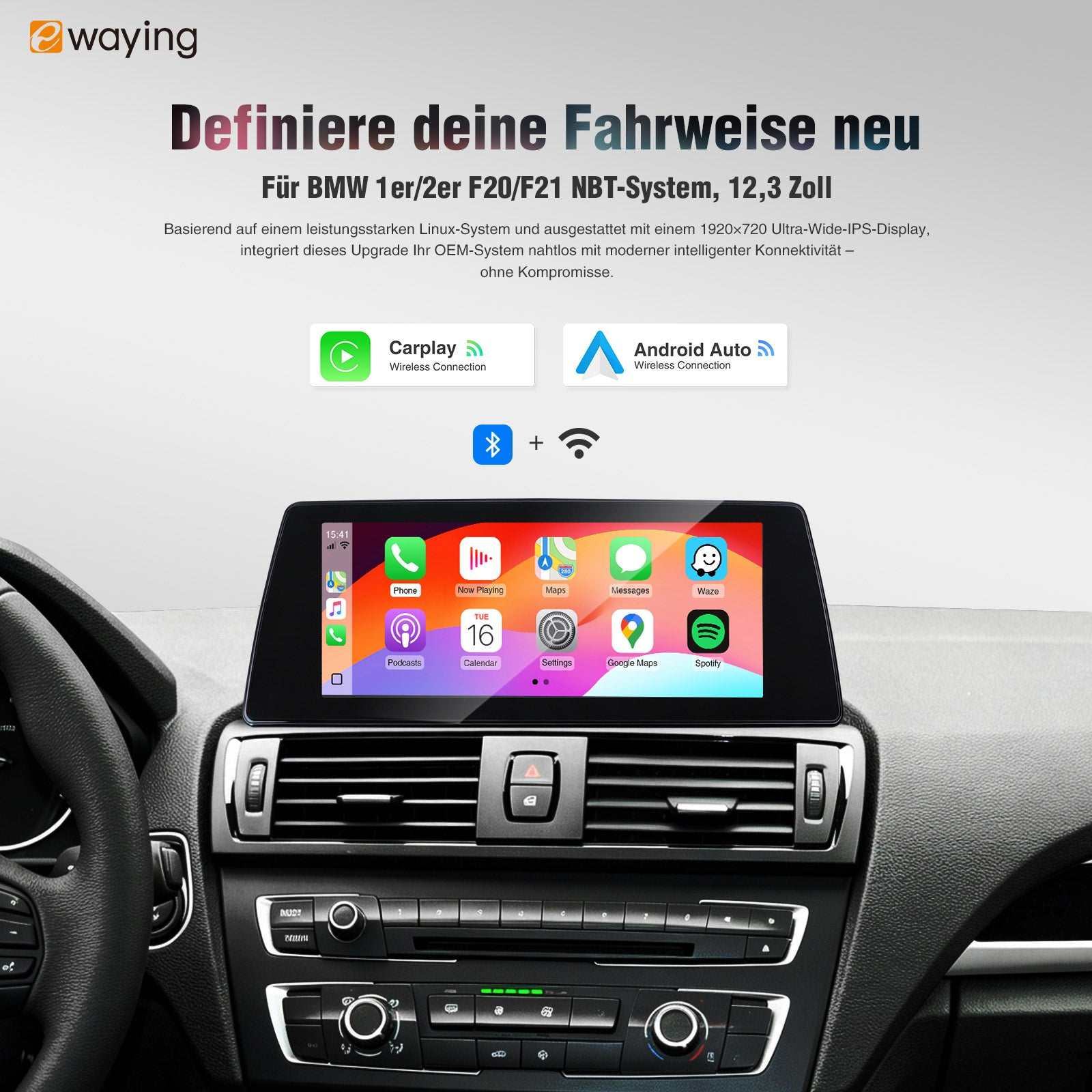 Drahtloses Apple CarPlay F20 F21 F22 Android Auto für BMW 1 2er 8,8 Zoll IPS HD-Bildschirm OEM Integration Und Originaler Fahrzeug Bluetooth