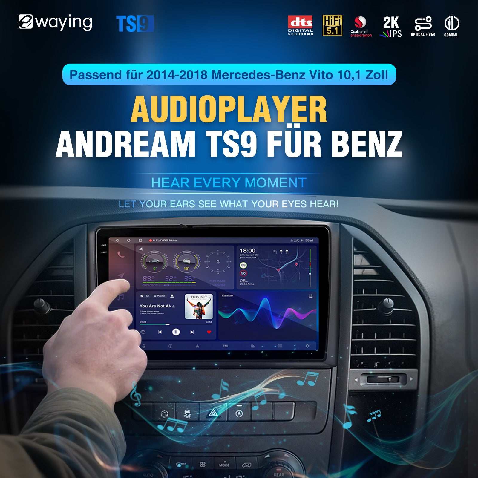 Android-Autoradio für Mercedes-Benz Vito 10.1” 2K HD Touchscreen WiFi Bluetooth DSP Audio TS9 CarPlay Stereo