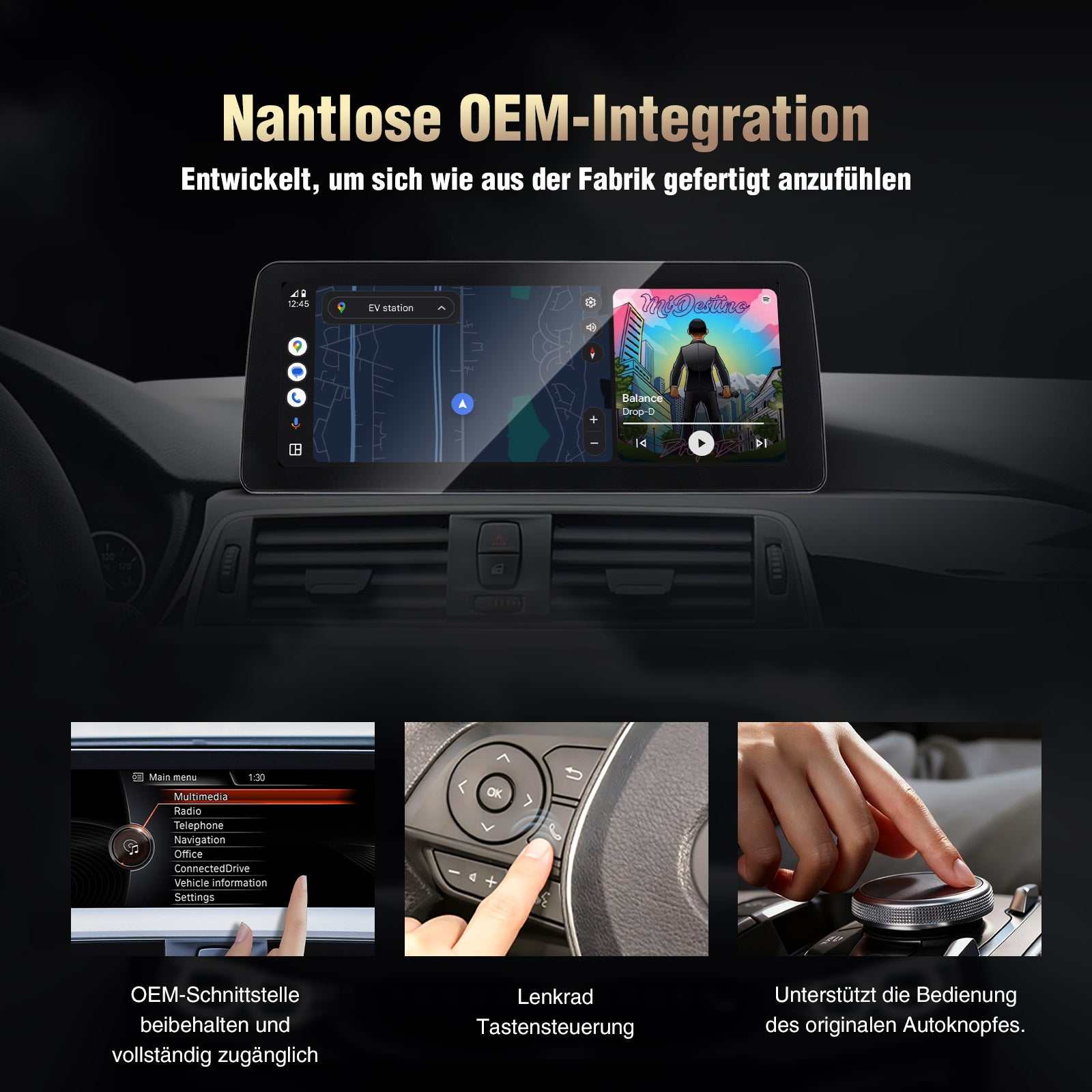 Kabelloses Apple CarPlay + Android Auto für BMW Series3 4 F30 F31 F34 F32 F33 F36 F80 Bildschirm 10,25"
