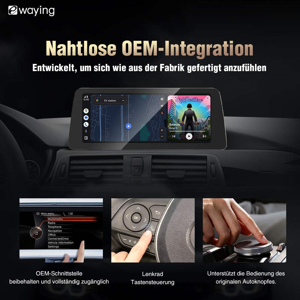 Kabelloses CarPlay Android Auto Display mit Ultrabreitem IPS-Panel, 4-Kamera-Eingang, OEM-Integration für BMW NBT-Systeme, Sprachsteuerung, YouTube/Netflix