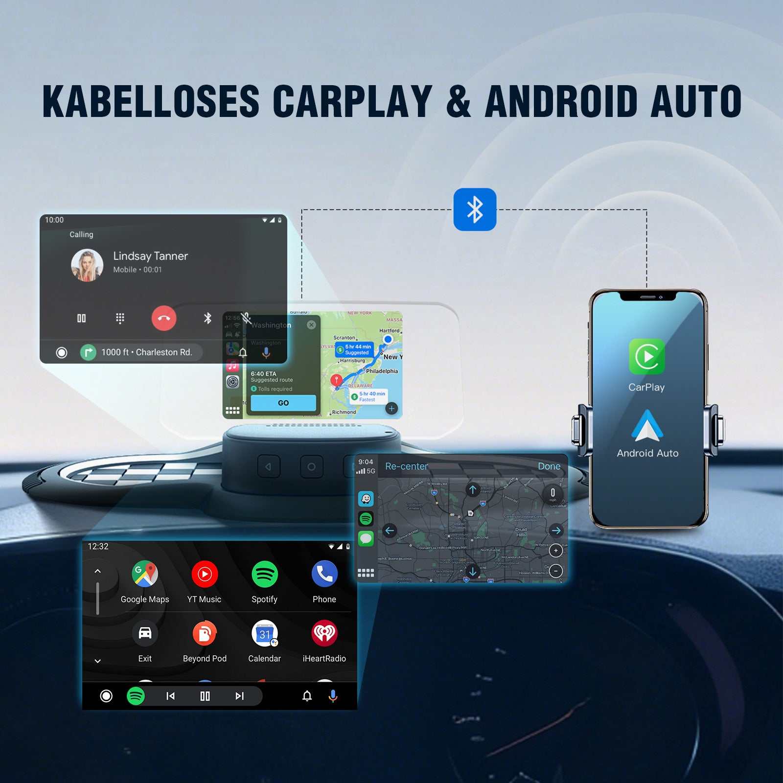 VIVIHUD Wireless CarPlay Android Auto V5 Ultra HUD Für Auto Head-Up Display Mit OBD Dashboard Im Fahrzeug Bluetooth GPS Navigation Geschwindigkeit