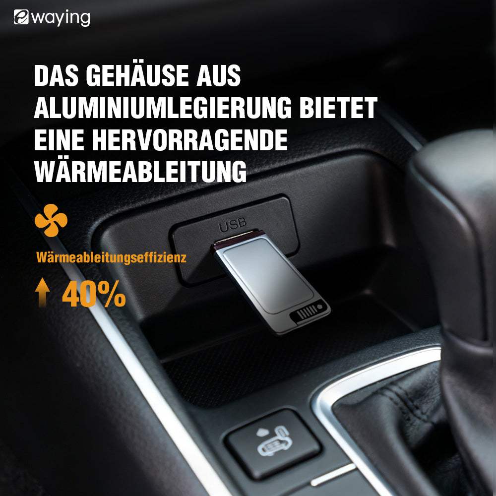 Der 2-in-1-Adapter für CarPlay und Android Auto wandelt eine kabelgebundene Verbindung in eine drahtlose um und ist über USB mit Fahrzeugen kompatibel, die über CarPlay oder Android Auto verfügen.