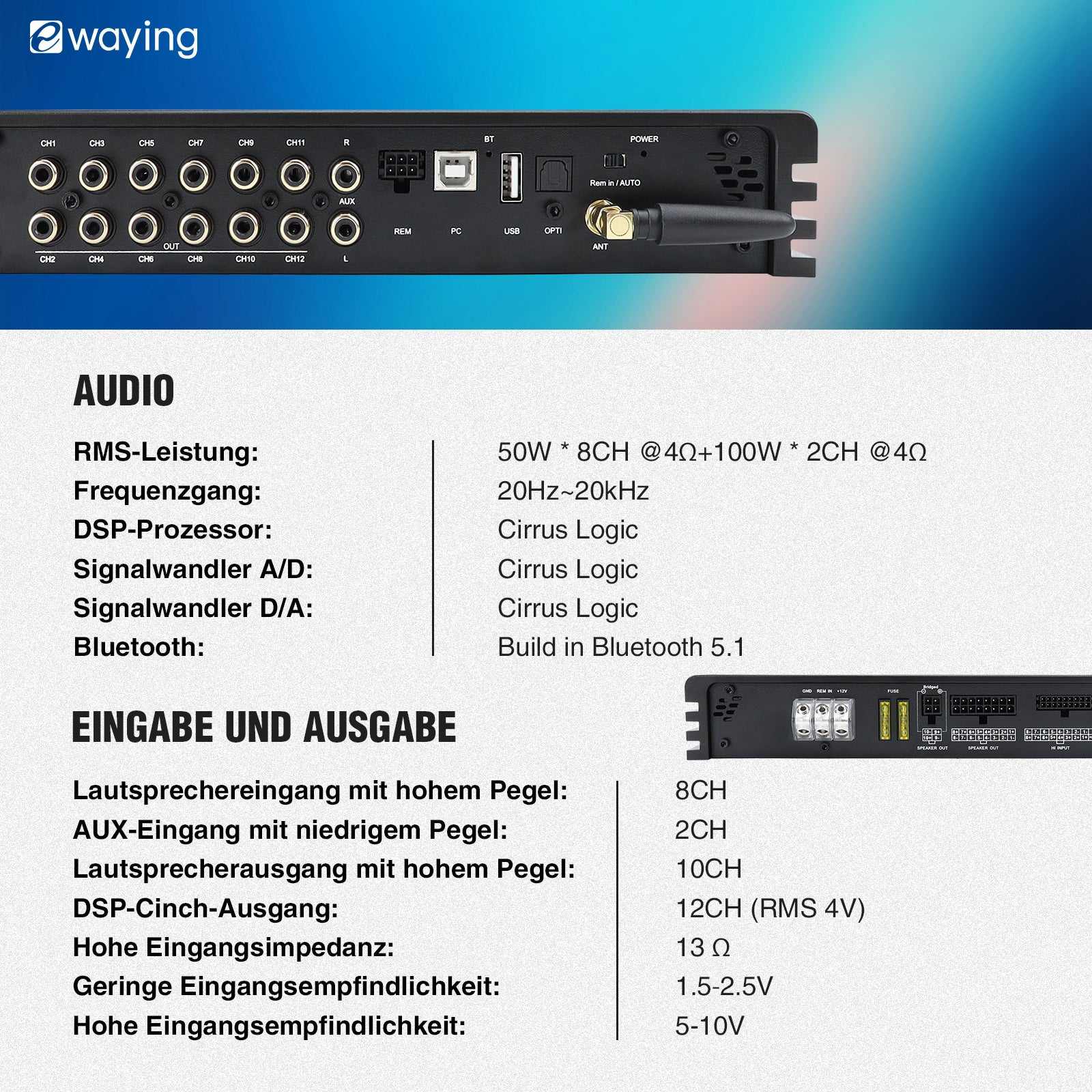 HiFi DSP Verstärker integriert 10 Kanäle kompatibel mit optischer Ethernet-Audiobox und Android-Bildschirm mit Koaxialausgang