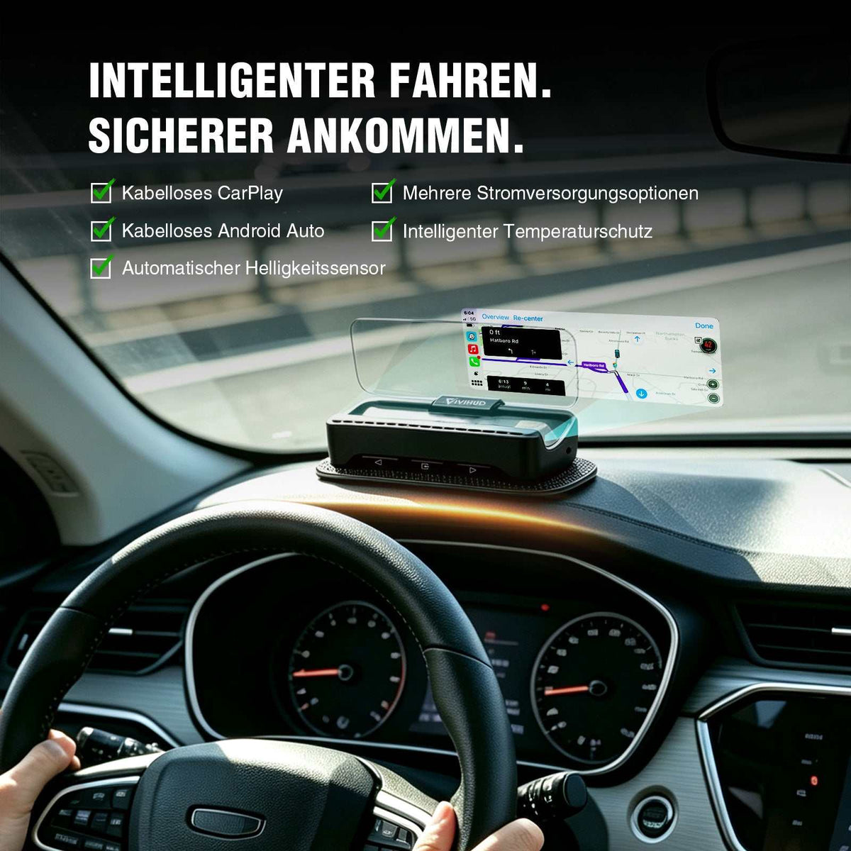 VIVIHUD V3 SE Head-up Display Kabelloses CarPlay Und Android Auto Hochauflösende Projektionsnavigation Bluetooth Musiksteuerung