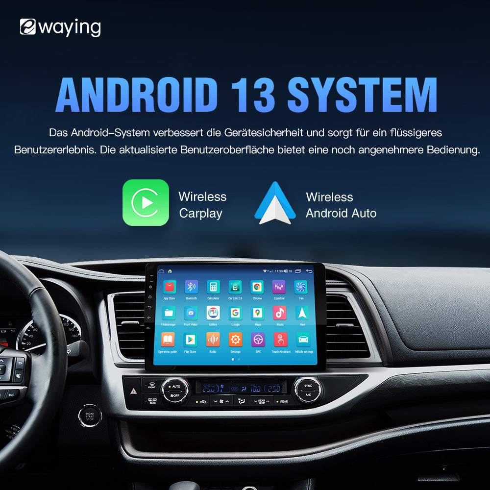 9-Zoll-Android-Autoradio, GPS-Navigation, Doppel-DIN, universeller Multimedia-Player, 8 Core 4G + 64G mit kabelloser Autowiedergabe Android Auto Mirror Screen In-Dash-Kit Head Unit