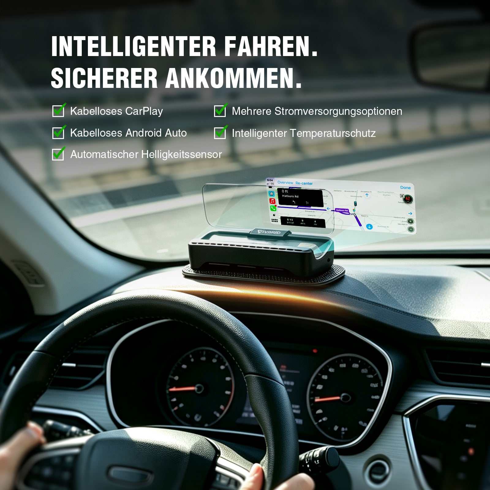 VIVIHUD V3 SE Head-up Display Kabelloses CarPlay Und Android Auto Hochauflösende Projektionsnavigation Bluetooth Musiksteuerung