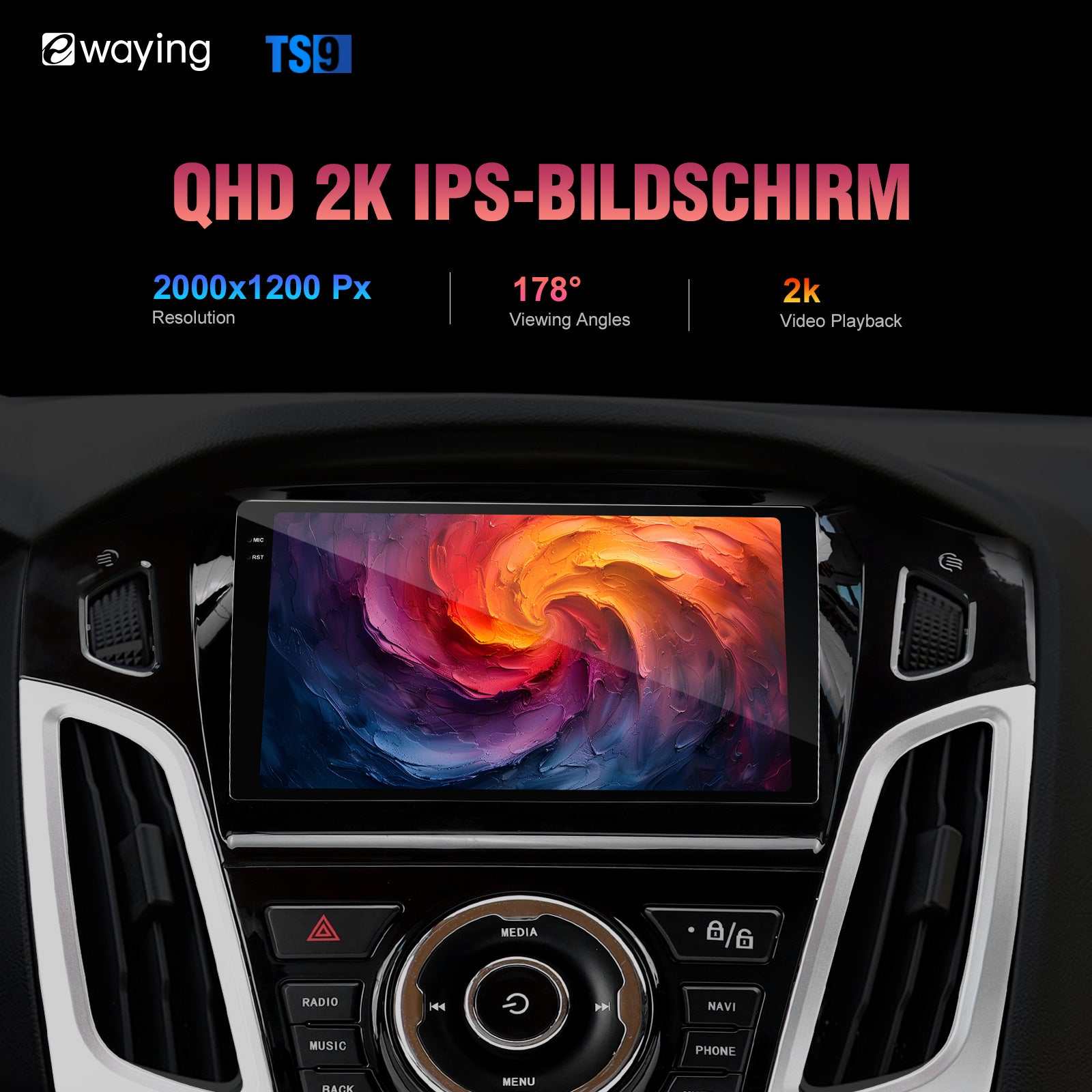 Upgrade 5G WIFI-Autoradio für Ford Focus 2012–2018 9 Zoll Stereo-Ersatz kabelloses Carplay Android Auto Original DTS Bluetooth GPS-Navigation