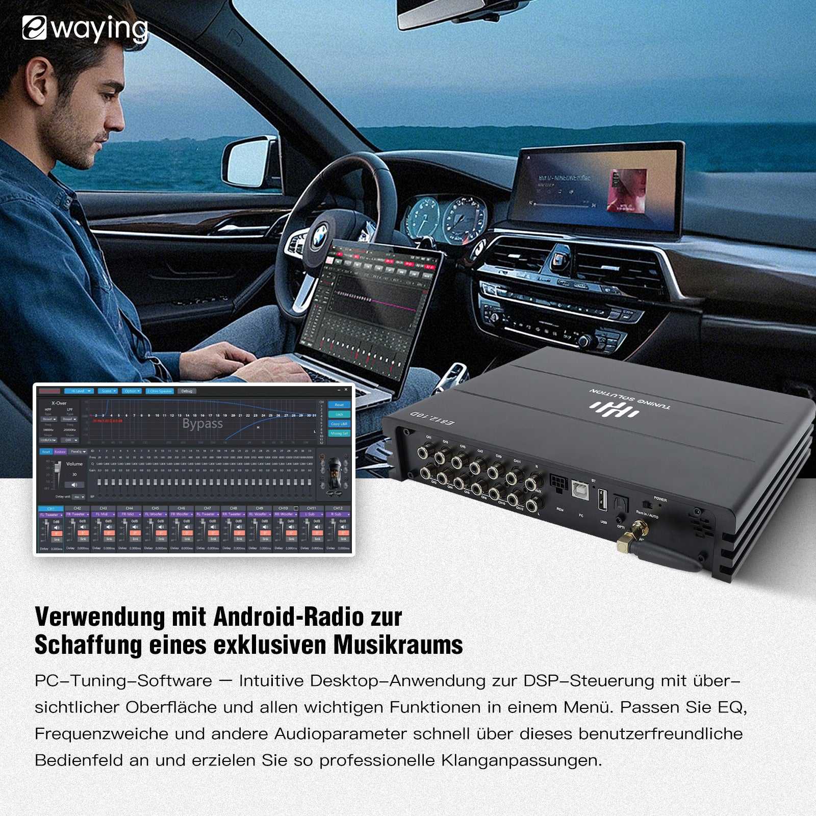 HiFi DSP Verstärker integriert 10 Kanäle kompatibel mit optischer Ethernet-Audiobox und Android-Bildschirm mit Koaxialausgang