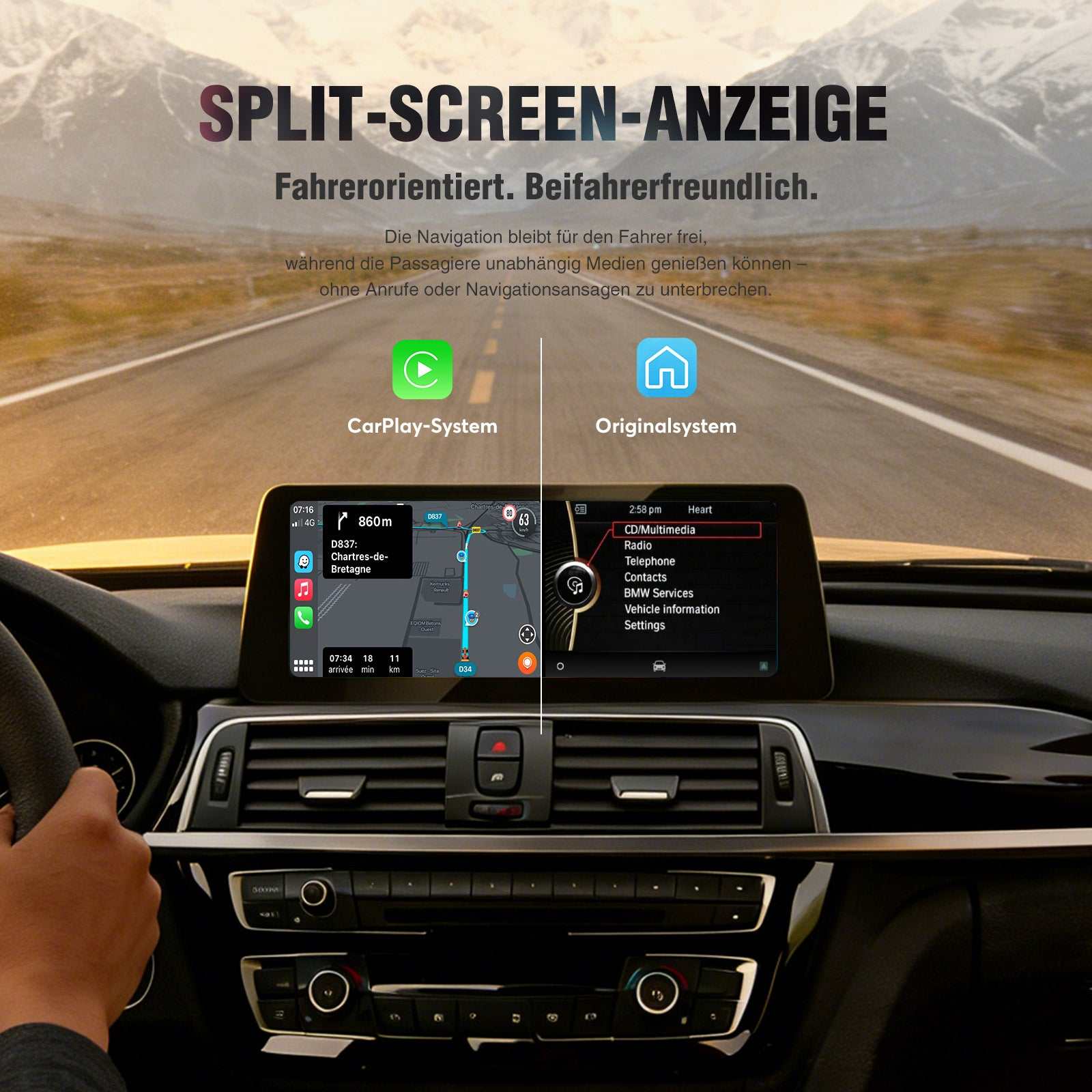 Kabellose Apple CarPlay Und Android Auto Kompatibilität Mit BMW 3er 4er F30 F31 F34 F32 F33 F36 und F80 OEM Integration Und Originaler Fahrzeug Bluetooth.