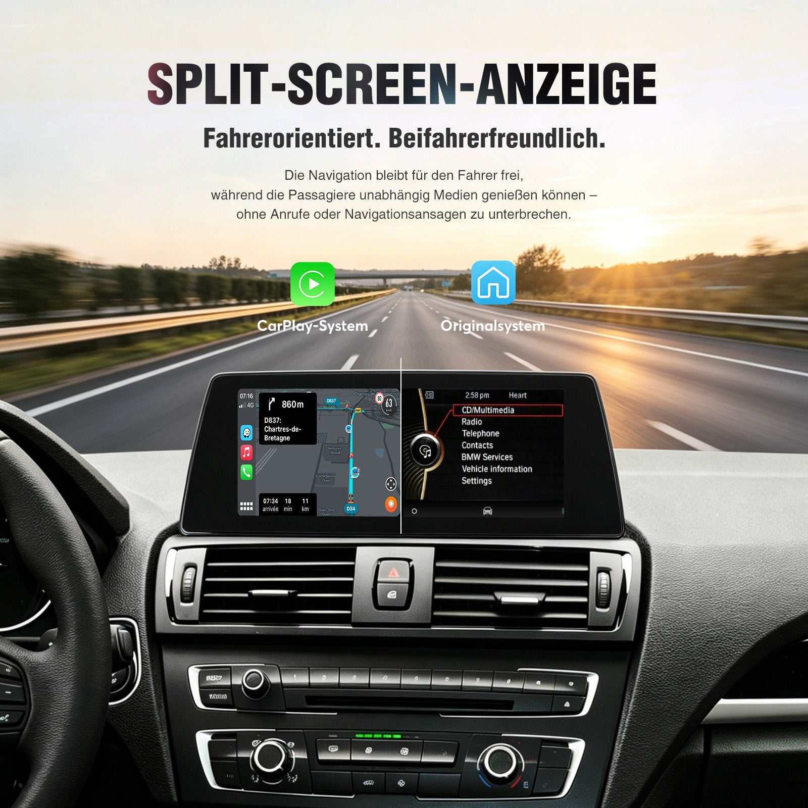 Drahtloses Apple CarPlay F20 F21 F22 Android Auto für BMW 1 2er 8,8 Zoll IPS HD-Bildschirm OEM Integration Und Originaler Fahrzeug Bluetooth