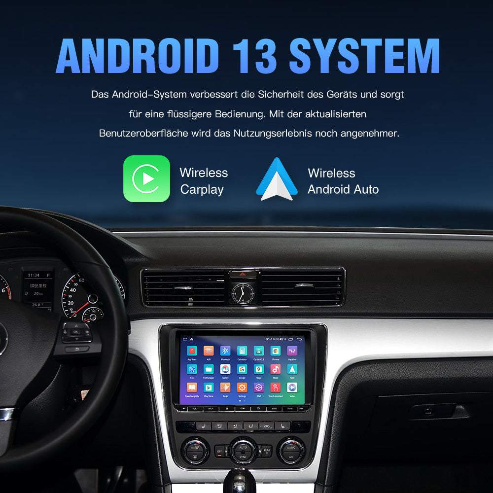 Android 13 Drahtlose CarPlay Bildschirm 9 "Bildschirm Für Volkswagen POLO GOLF PASSAT B6 SEAT Leon Skoda Multimedia GPS Player Navigation