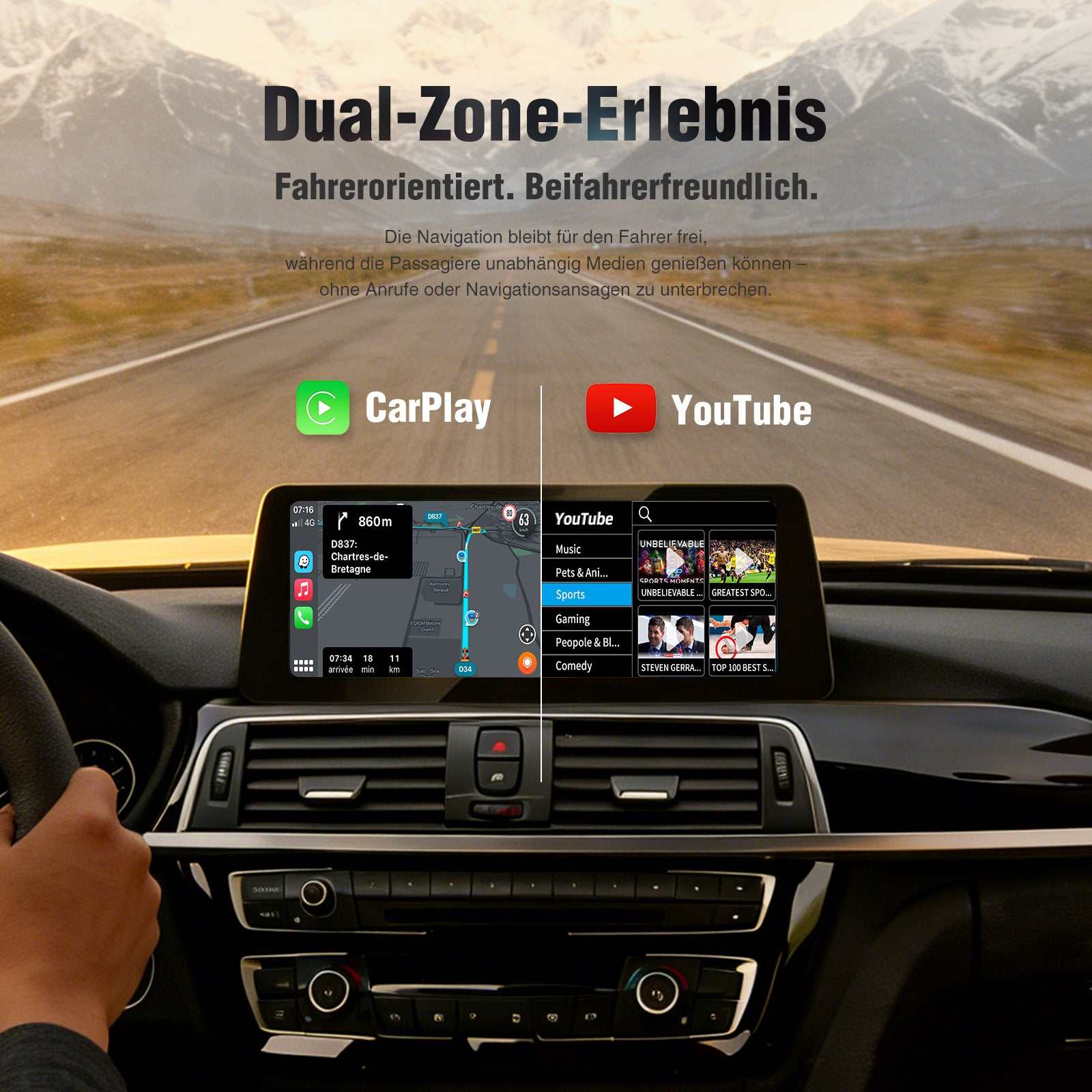 Kabelloses Apple CarPlay + Android Auto für BMW Series3 4 F30 F31 F34 F32 F33 F36 F80 Bildschirm 10,25"