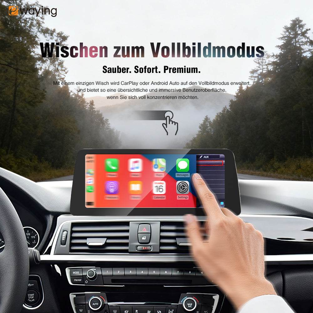 Kabelloses CarPlay Android Auto Display mit Ultrabreitem IPS-Panel, 4-Kamera-Eingang, OEM-Integration für BMW NBT-Systeme, Sprachsteuerung, YouTube/Netflix