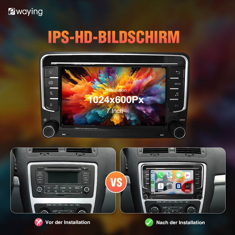 Drahtloses CarPlay-Bildschirm 7" IPS Bildschirm für VW Volkswagen POLO GOLF 6 PASSAT CC JETTA TIGUAN TOURAN Auto DVD Player