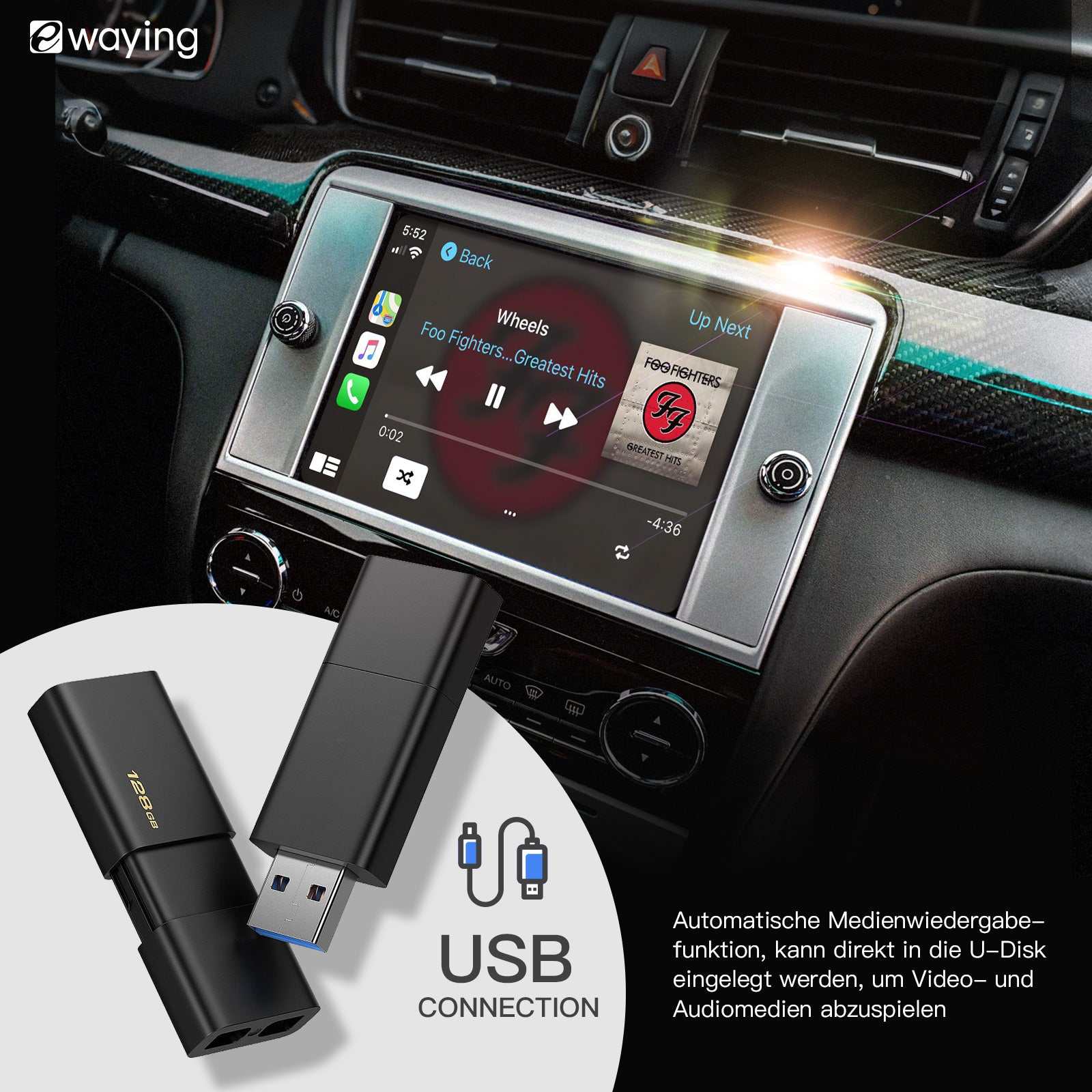 Drahtloses CarPlay Android Auto-Modul für Maserati Quattroporte Ghibli Dodge Journey Challenger Chrysler 300c Fiat Freemont