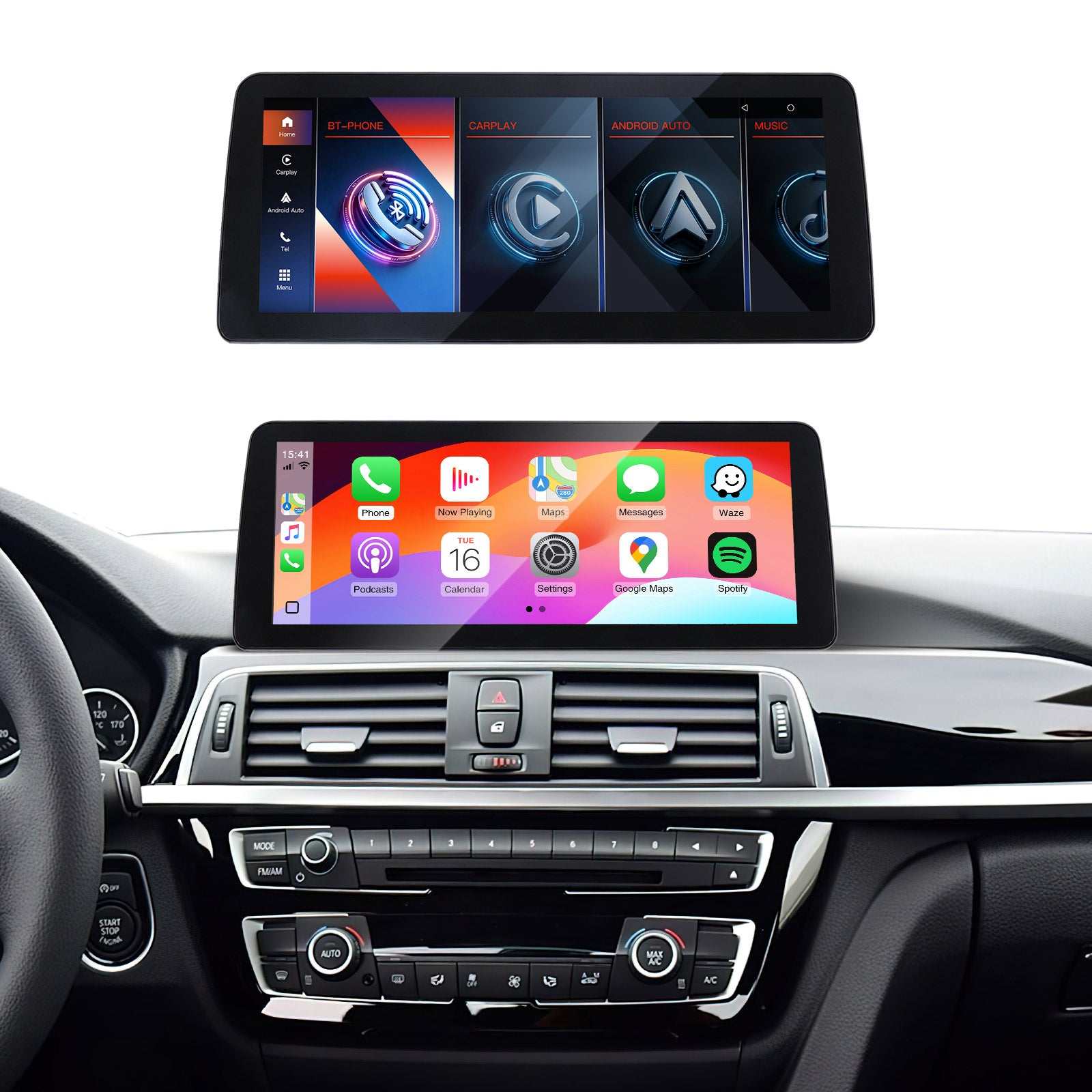 Kabelloses Apple CarPlay + Android Auto für BMW Series3 4 F30 F31 F34 F32 F33 F36 F80 Bildschirm 10,25"