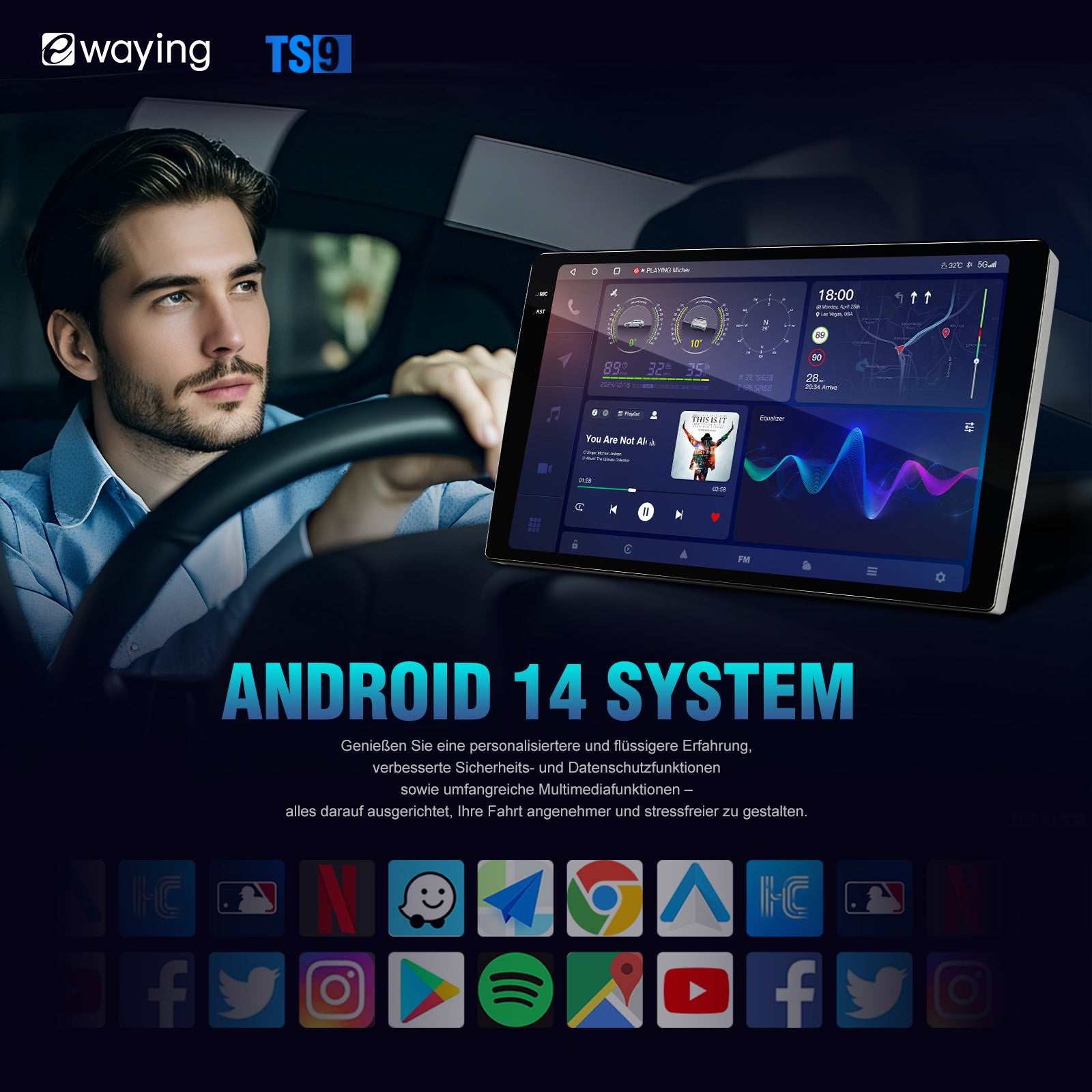 Upgrade 5G WIFI-Autoradio für Ford Focus 2012–2018 9 Zoll Stereo-Ersatz kabelloses Carplay Android Auto Original DTS Bluetooth GPS-Navigation