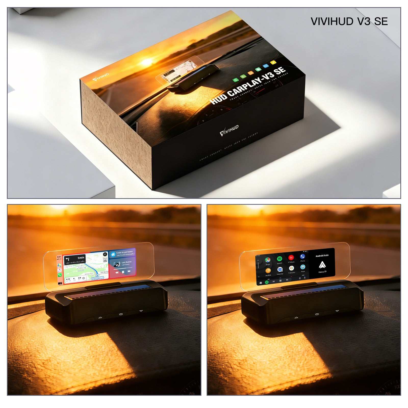 VIVIHUD V3 SE Head-up Display Kabelloses CarPlay Und Android Auto Hochauflösende Projektionsnavigation Bluetooth Musiksteuerung