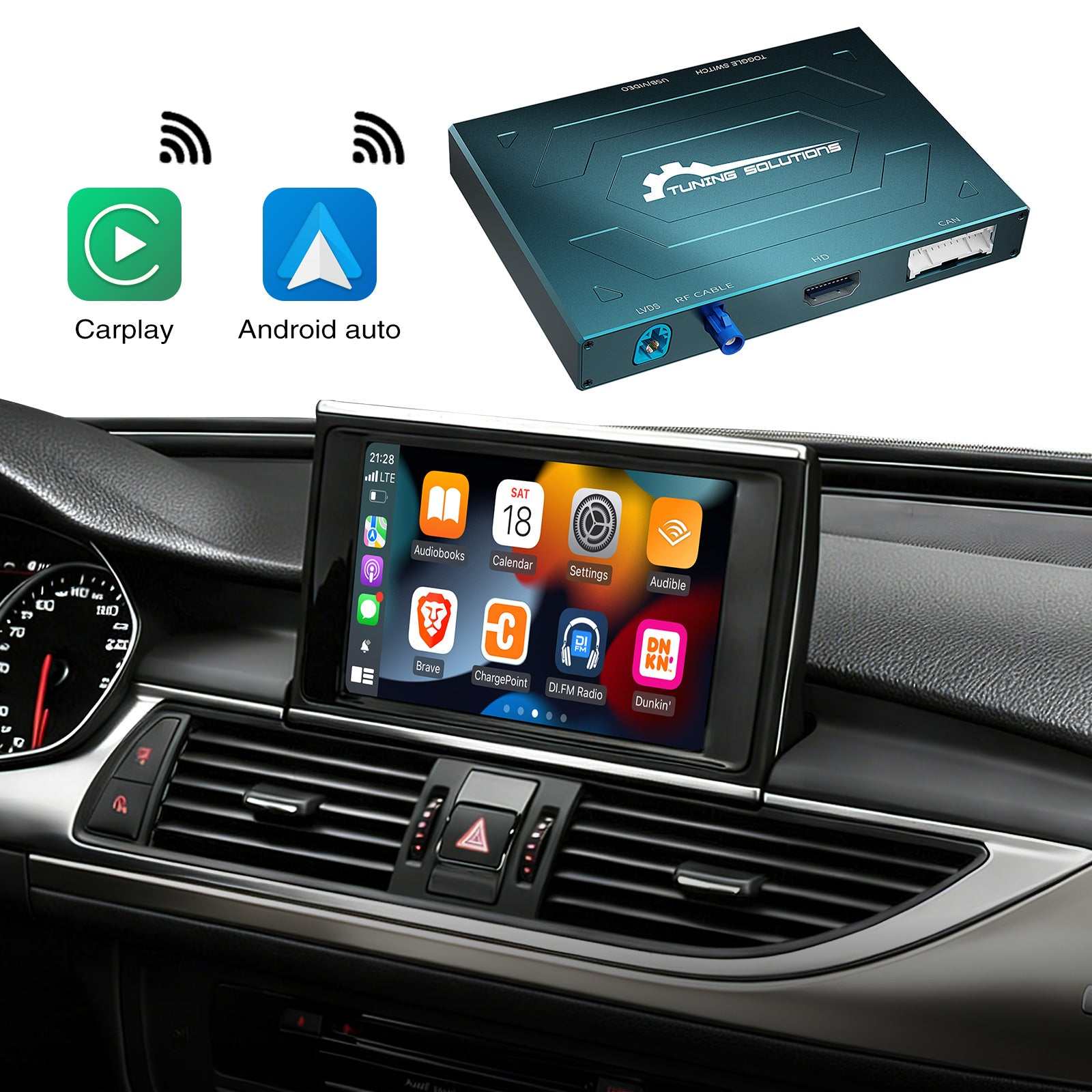 Drahtloses CarPlay für Audi A3 A4 A5 S5 A6 S6 A7 A8 Q3 Q5 Q7 MMI 3G + Multimedia-Schnittstelle CarPlay & Android Auto Retrofit Kit AirPlay Mirror Link