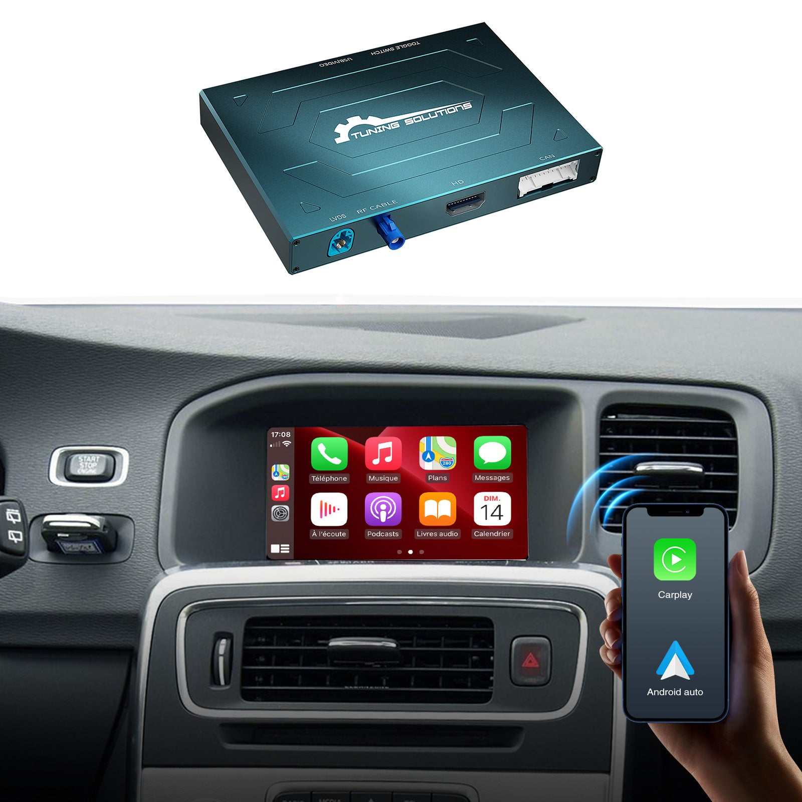 Kabellos CarPlay Android Auto MMI Prime Retrofit für 2014-2019 Volvo V60/S60/XC60/V40 Airplay Upgrade Interface Box